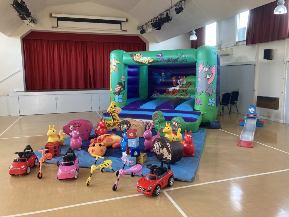 Jungle Bouncy Castle with Toys and Thomas the Tank Roller Coaster in Copythorne Village Hall